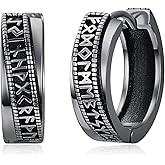 ADMETUS Viking Hoop Earrings 925 Sterling Silver Viking Runes Huggie Earrings Viking Jewelry Gifts for Men Women with Gift Box