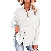 Esmeling Womens Casual Oversized Button Down Shirt Long Sleeve Lapel Collar Blouses Loose Fit Tops
