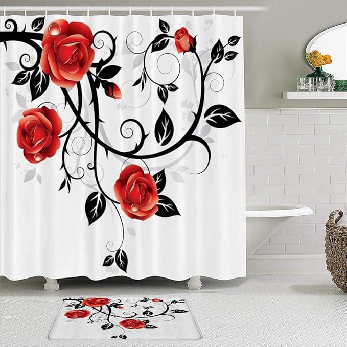 JOSENI 2-teiliges Duschvorhangset mit Rutschfester Badematte,Gotische