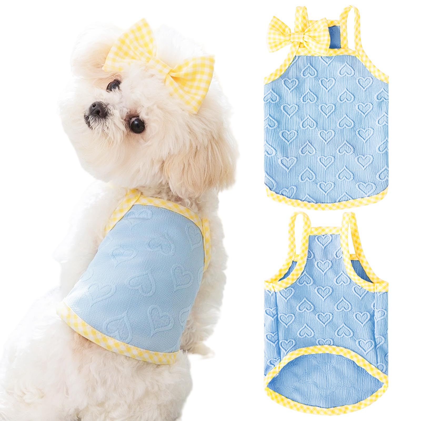 Fnaobai Dog Summer Clothes Puppy Heart Vest Shirt Breathable Pet Sleeveless Tank Top for Small Medium Dog Cat (Blue, L)
