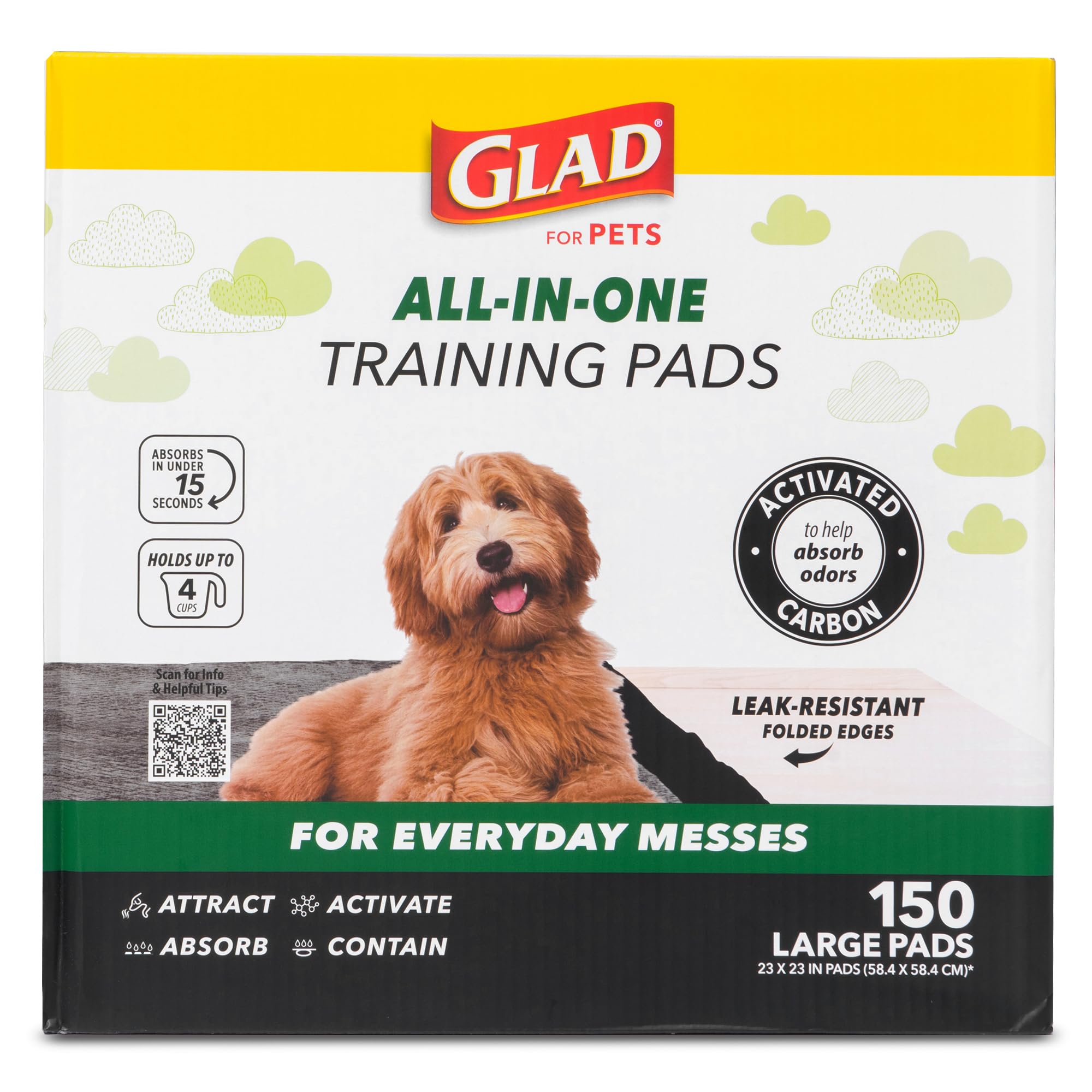 Glad for Pets Black Charcoal Puppy Pads – Super Absorbent Disposable Dog Pee Pads, Potty Training Pads, and Pet Supplies – Dog Pee Pads for Crate Training and Indoor Use 23″ x 23″ – 150 Count