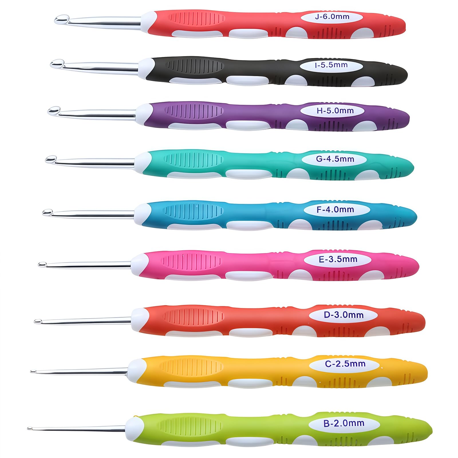 9 Piece Crochet Hooks Ergonomic Crochet Hooks Set Knitting Tool with Soft Comfortable Grip Handles Crochet Hook Needles Kit DIY Hand Yarn Weaving Tools for Arthritic Hands (2.0~6.0mm)