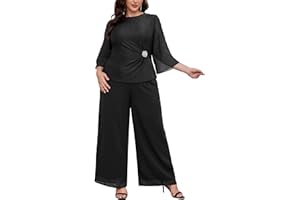 AOVDE Plus Size Pant Suits Mother of Bride Dressy Pant Suits 2 Piece Outfits with Pockets for Women Wedding Guest