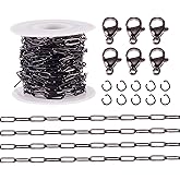 Pandahall 16.4 Feet Black Stainless Steel Paperclip Chains 12x4x1mm Metal Oval Link Metal Chains with Jump Rings Lobster Clasps for DIY Bracelet Necklace Jewelry Making