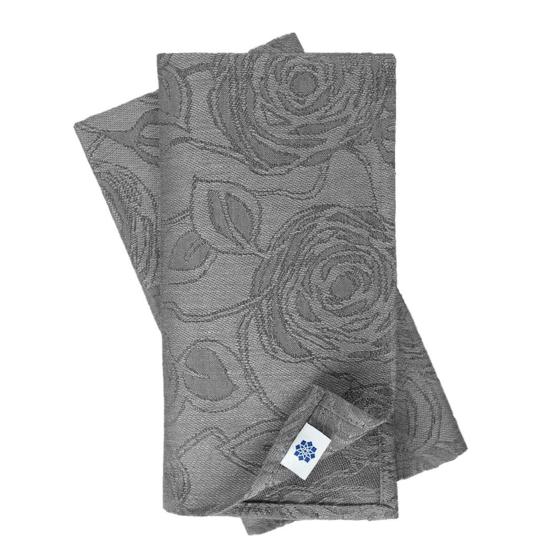 Linen & Cotton Jacquard Napkins Set of 4 Roseus with Damask Pattern -100% Linen, Grey (47 x 47cm) Square Washable Festive Serviettes Cloth Fabric for Dinner Table Lunch Home Kitchen Dining Decoration