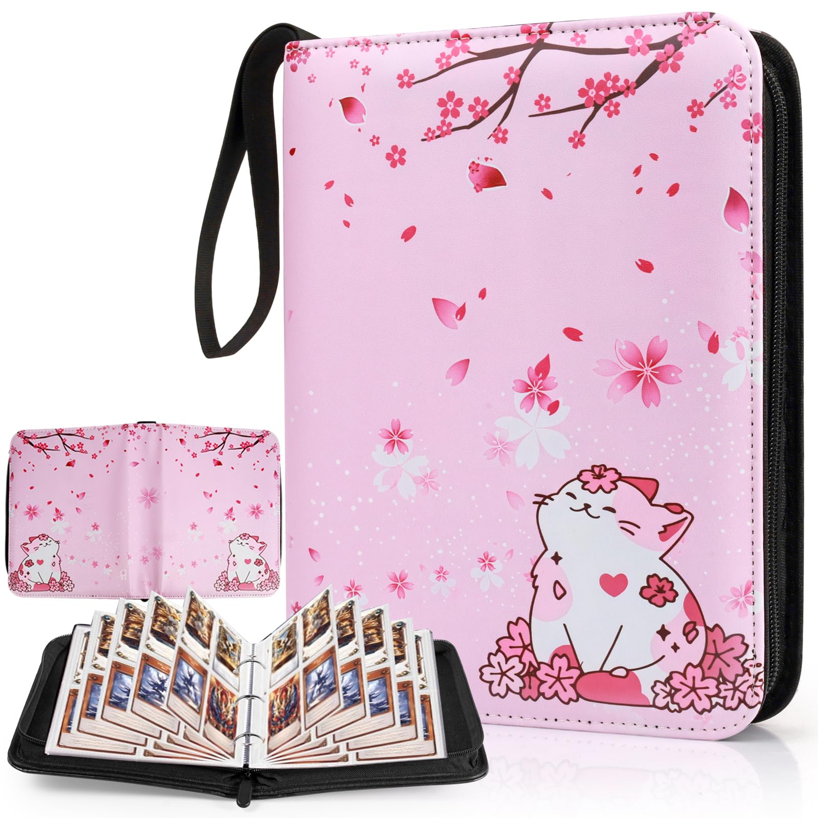 Card Binder, 4 Pocket Card Binder for 400 Cards with 50 Removable Sleeves, Trading Game Card Holder Collection, Sports Trading Cards Collector Album for Kids, and Girls