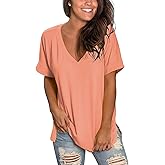 SAMPEEL Womens Summer Tops Floral Tees Short Sleeve Tunic V Neck T Shirts