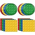 DURYGEN 80PCS Building Blocks Themed Birthday Party Decorations Building Bricks Tableware Party Paper Plates Napkins Building Block Dinnerware Set for Boys, Kid’s Birthday Party Decorations Serve 20