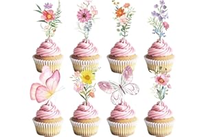 Deorfuy Wildflower Birthday Party Decorations - 40PCS Butterfly and Flower Baby Shower Cupcake Toppers Floral Baby in Bloom Cupcake Picks Decoration for Girls Women