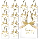 Tenceur 50 Pack Wedding Gift Bags Bulk Small Thank You Bulk Gold Foil Mr. and Mrs. White Paper Engagement Bag with Handles Bow 5.5 x 2.4 x 4.7 Inch for Hotel Guests Wedding Bridal Shower Party Favor