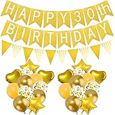 FASOTY Pre-Strung Gold 30th Birthday Decorations, Gold Glitter Happy 30th Birthday Banner Triangular Flag Balloons for Women Men Party Decorations Supplies