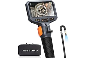 Articulating Borescope with Dual Lens Endoscope Camera, Teslong Two-Way Articulated Industrial Inspection Camera with LED Light, Flexible Mechanic Fiber Optic Snake Scope Cam for Wall Automotive-5FT