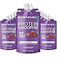 Designer Wellness Protein Smoothie, Real Fruit, 12g Protein, Low Carb, Zero Added Sugar, Gluten-Free, Non-GMO, No Artificial Colors or Flavors, Mixed Berry, 12 Count