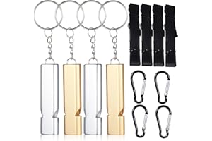 LLOUSSAK 4Pcs Emergency Survival Whistle Loud, 120dB Aluminum Safety Whistle with Lanyards & Keychains, Double Tube Whistles Emergency for Hiking Camping Kayaking Boating Fishing Outdoor Rescue