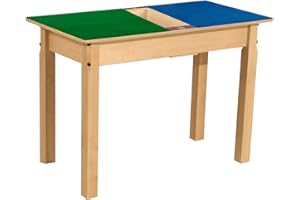 CONTENDER Time-2-Play Kids Activity Play Table, Compatible with Lego Bricks, Extra Sturdy Birch Plywood, 35" W X 15.5" D, Blue & Green, 22" Legs for Ages 6-9