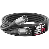 LyxPro 20 ft Shielded Cat6 Ethercon RJ45 Cable, Male to Male, Black | 20 ft shielded Cat6 cable with OFC conductors, gold-plated contacts and locking RJ45 ends for pro audio and lighting