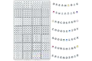 Mio Angle Letter Beads 28 Styles Friendship Bracelets Assorted Alphabet Preppy Jewelry Making Kit with Case for Teen Girls Ages 6-12 (Black Letter White Beads)