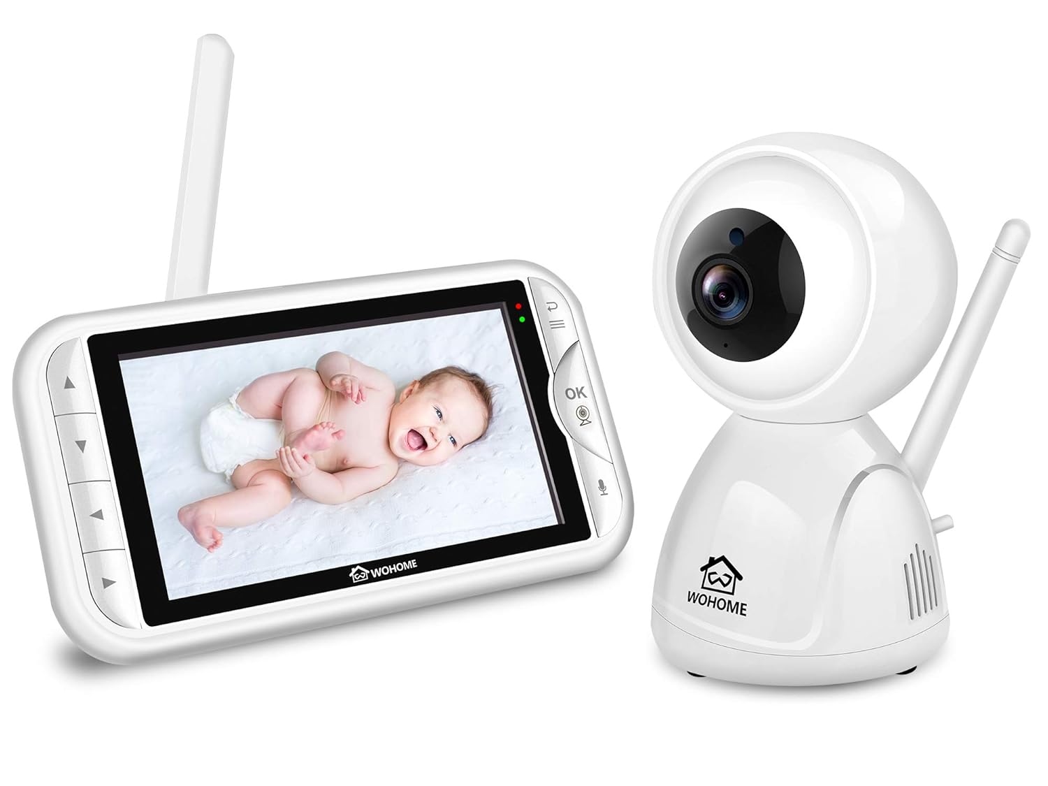Wohome LY-129 Video Baby Monitor with Camera and Audio, Remote Pan, Tilt, One-click Zoom, 720 HD 5"Display, 2-Way Talk, 900ft Range, Tem/sound alert, Night Vision, Thermal Monitor and Wall Mount kit : Baby