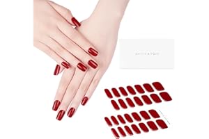 DANNI & TONI Semi Cured Gel Nail Strips Red (Scarlet Delight) Gel Nail Polish Stickers Glossy Nail Wraps 28 Stickers