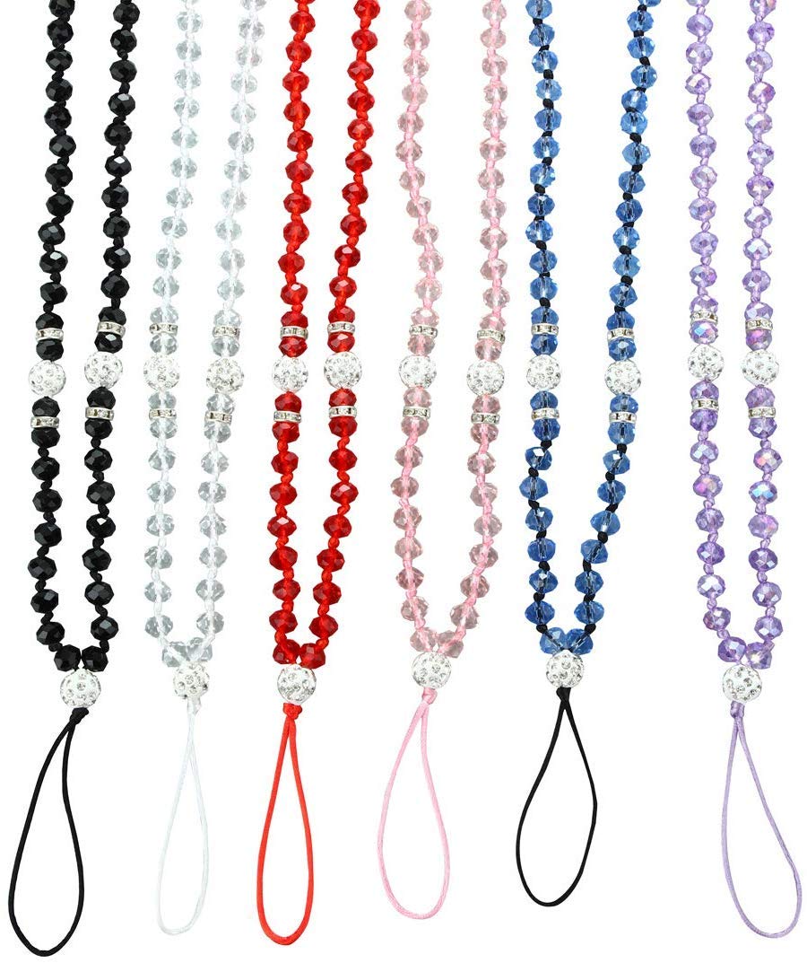 Beaded Lanyard Neck Phone Strap for Women - ID Badge Holder - Necklace Pass ID Card Holder, Key - Bling Jewelry Fashion Colourful Sparkly Lanyards for Teachers, Nurses, Students & Staff (6 Pack)