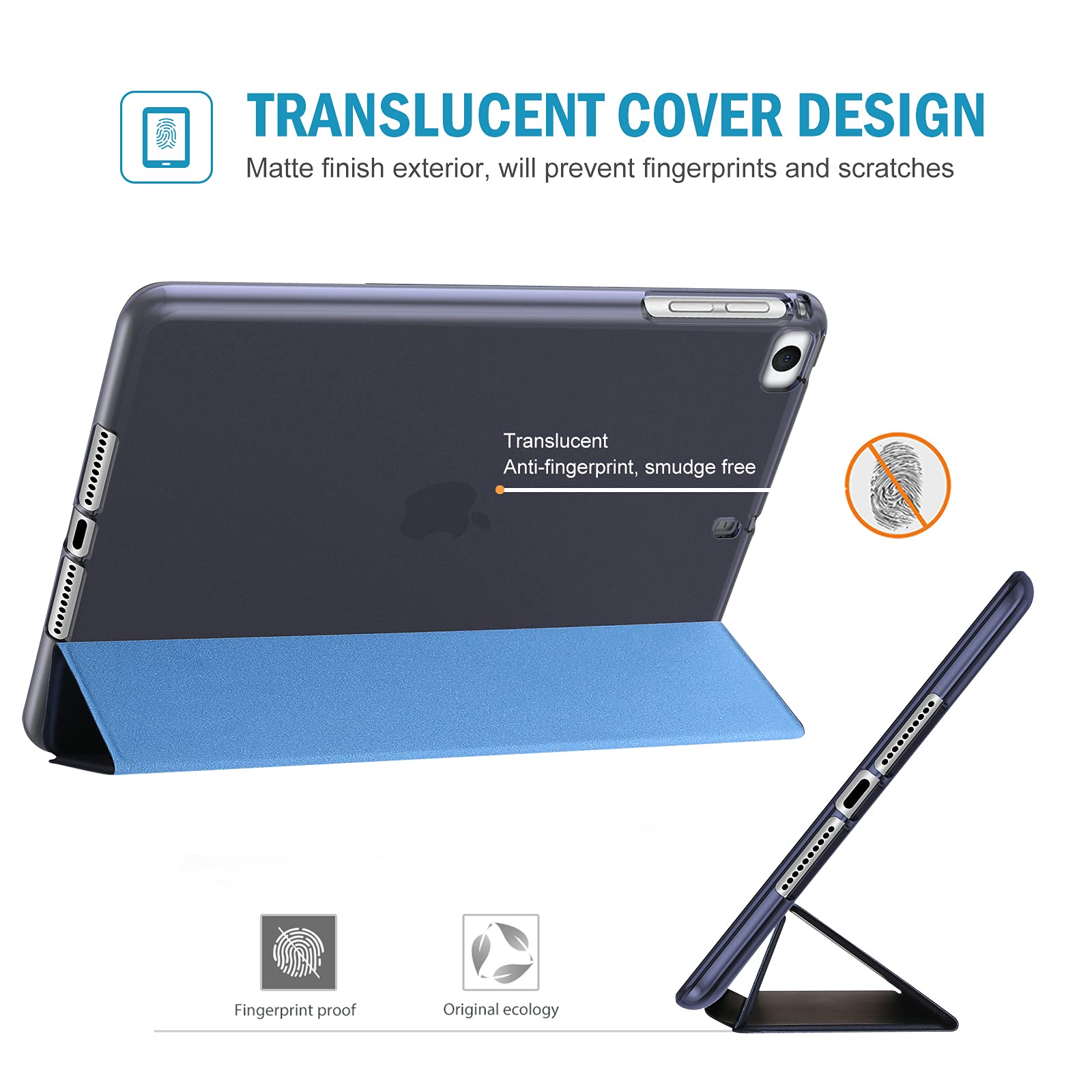 ProCase Slim Cover for iPad mini 5 Generation 2019/ Mini 4 3 2 1 (Old Model) 7.9 inch, Slim Soft TPU Back Cover Trifold Stand Folio Smart Case for iPad mini 5 4 3 2 1 -Navy