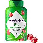 vitafusion Extra Strength Vitamin B12 Gummies, Supports Energy Metabolism and Nervous System Health Support, Gummy Vitamin Supplement for Women and Men, Cherry Flavor, 45 Day Supply, 90 Count