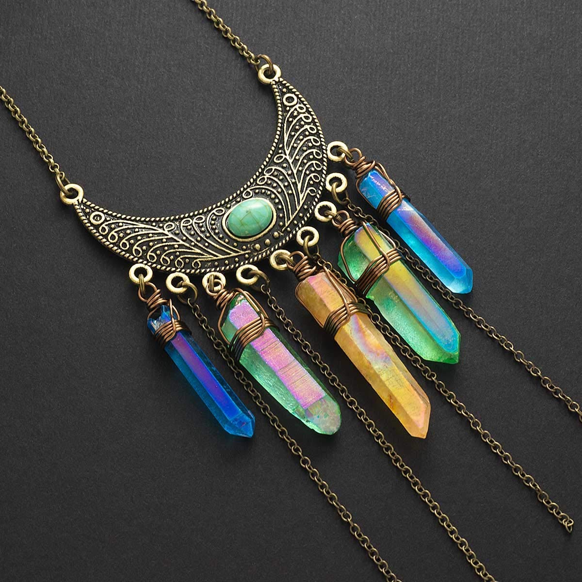 Rainbow Aura Quartz Raw Stone Necklace Titanium Aura Necklace