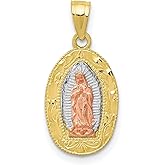 10k Two-Tone Gold Oval Pendant with Embossed Our Lady of Guadalupe Image, Rose and White Gold Catholic Medallion, Religious Medal for Women, Spiritual Necklace, Virgin Mary Faith Jewelry