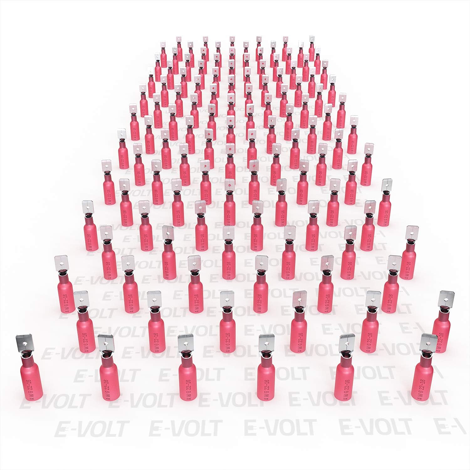 E-VOLT Male Spade Crimp Connectors– 120 PC Red Quick Disconnect 3:1 Heat Shrink Ratio Insulated 22-16 AWG Wire Connecting Terminals – Industrial Grade Automotive, Audio and Marine Crimp Connectors : Sports & Outdoors