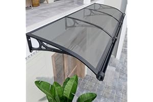 BZZQ Awnings for Windows Outside, Aluminum Bracket awnings, Black Bracket awnings, Suitable for terraces, Bedroom Windows, rain and Snow Protection, Sunshade, Easy to Install-Smoke gray-60x120cm/24x48in