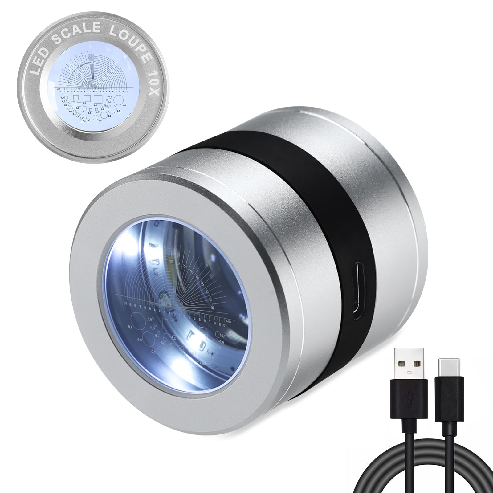 10x Magnification LED & UV Light Illuminated Loupe Magnifier - Multi-Functional Glass Scale Loupe for Jewelers, Coins, Stamps, Gems, Watch & Phone Repair Inspection