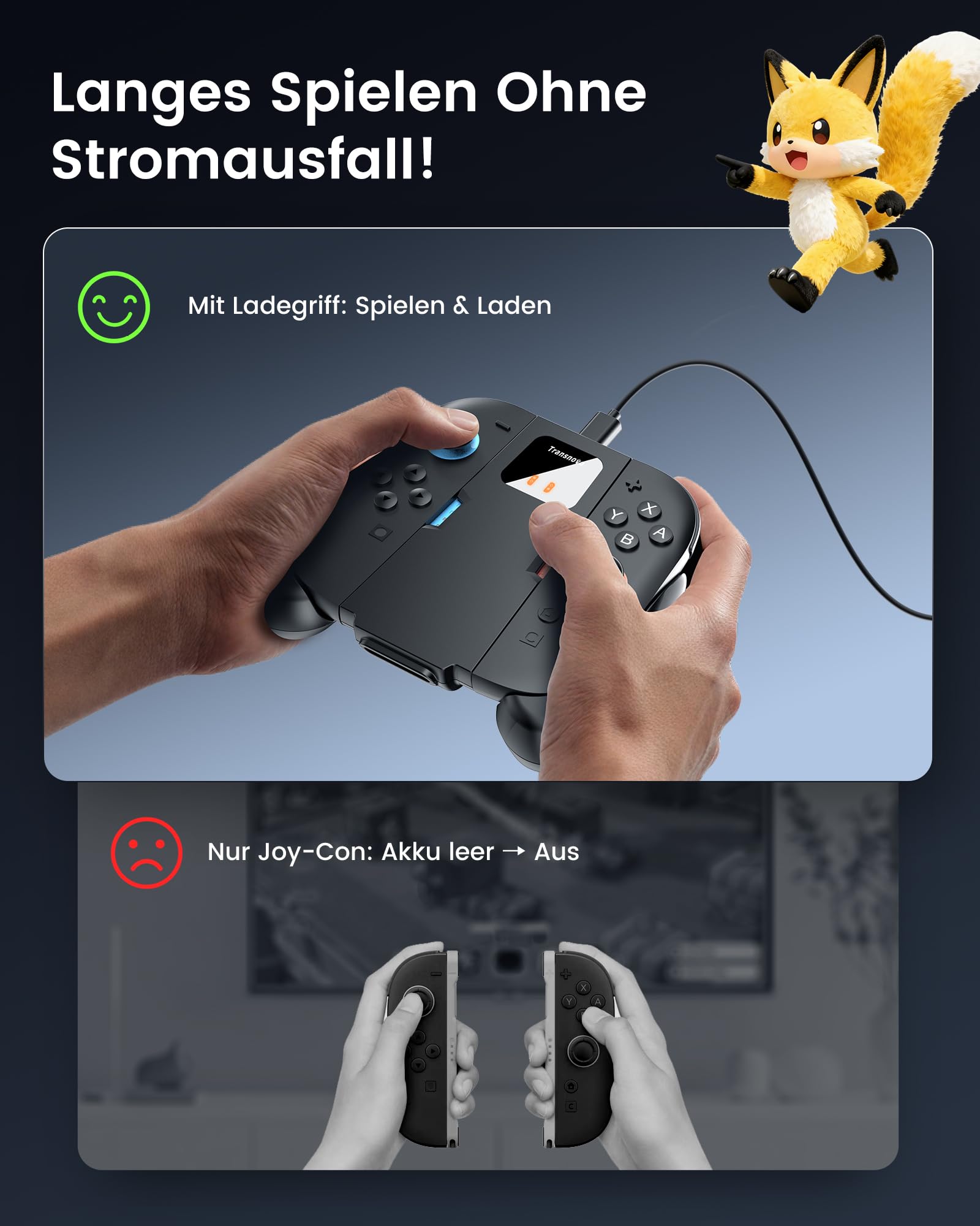 TRANSNOVO Joy Con 2 Aufladehalterung Kompatibel mit Nintendo Switch 2 Controller (2025), Magnetischer Ladegriff mit Kabel, LED-Anzeige, Rutschfestem Ergonomie-Grip & Verstärkter Rückseite – Schwarz 4