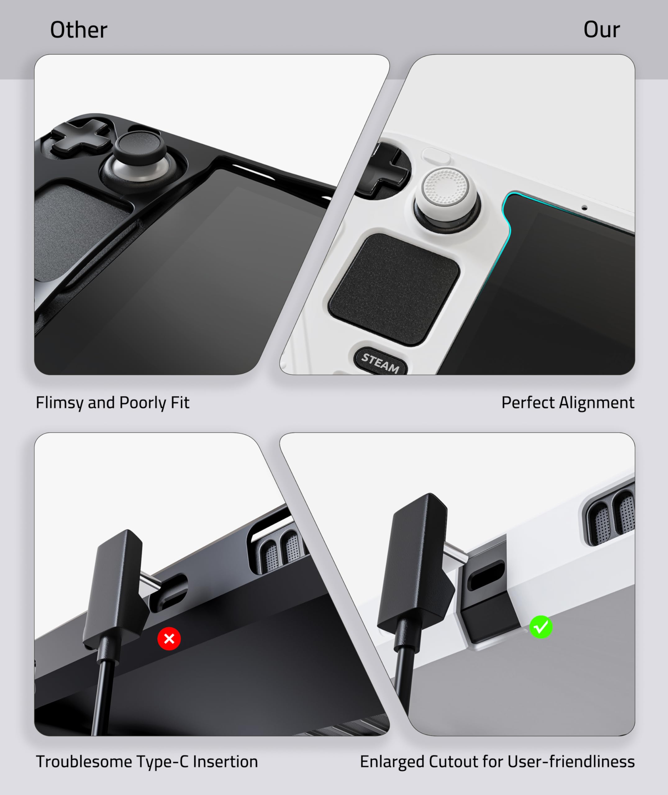 Syntech Protective Case Compatible with Steam Deck Accessories Console OLED/LCD, All-Round Protection with Non-Slip Thumb Grips, Silicone Cover for Enhanced Fit and Alignment-Grayish White