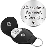 GEEHUA Pocket Hug Token, I Love You Handstamped Pewter Token Remembrance Gifts Personalized Coin Keepsake Long Distance Gifts with Leather Keychain for Men Women(Always Know How Much I Love You)