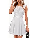 BeryLove Women's Short Prom Dresses for Teens Sleeveless Flowy A Line Wedding Guest Lace Formal Dress