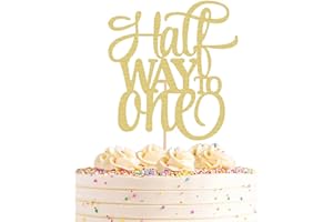 AHAORAY Half Way To One Cake Topper - Gold Glitter 6 Months Birthday Decorations Supplies - Half Birthday Decorations Baby Girl, for Baby Shower/Gender Reveal Party/Baby Party Photo Booth Props