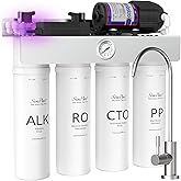 SimPure T1-400ALK Alkaline UV Reverse Osmosis System, NSF/ANSI 58 Certified, Tankless RO Water Filter System 400 GPD, pH+ Remineralization Water Filtration Under Sink, BPA Free, Built-in Pump
