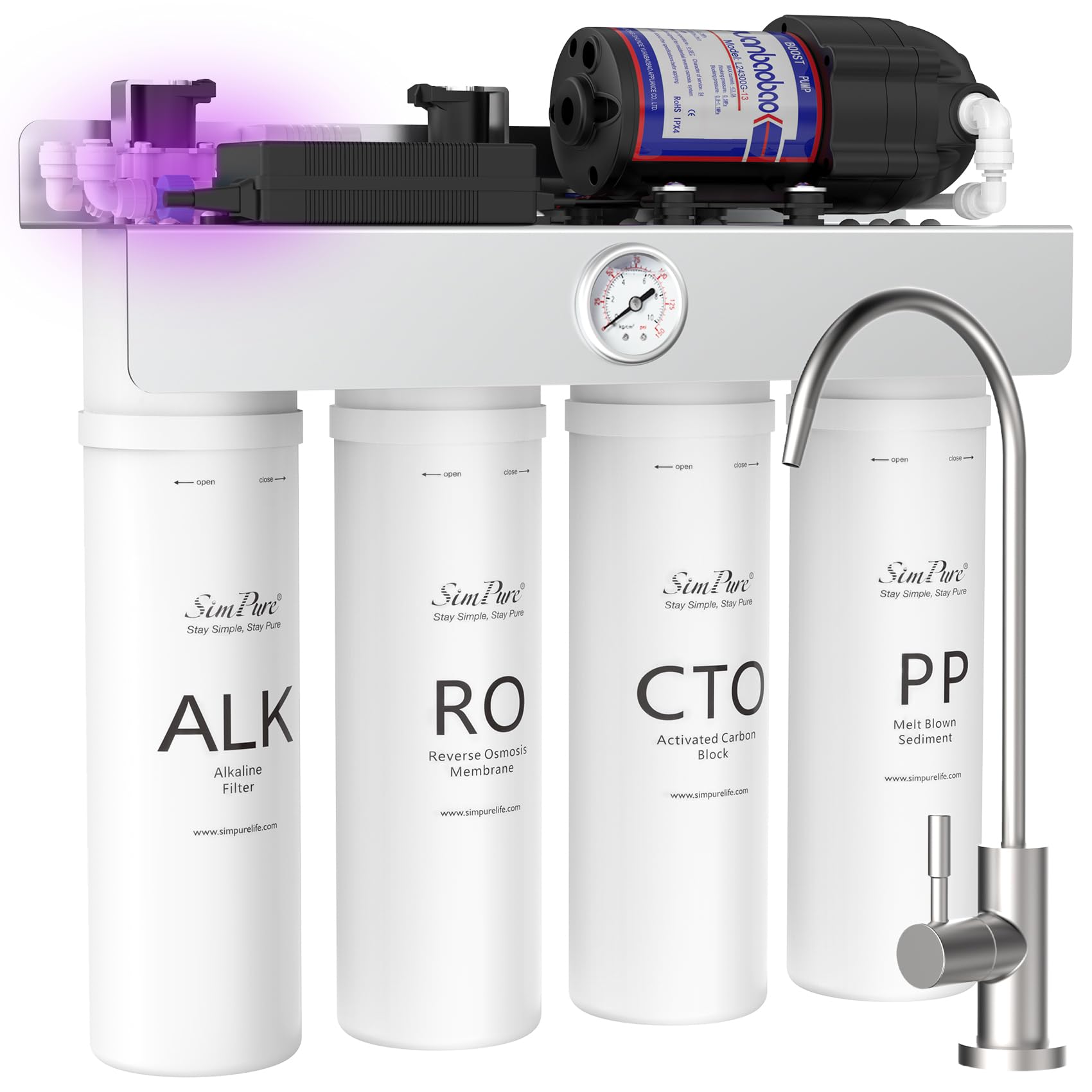 Photo 1 of SimPure T1-400ALK Alkaline UV Reverse Osmosis System, NSF/ANSI 58 Certified, Tankless RO Water Filter System 400 GPD, pH+ Remineralization Water Filtration Under Sink, BPA Free, Built-in Pump