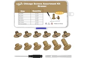 DNHOUL 90Sets Chicago Screws Leather Rivets Assorted Screw Rivet M5 Chicago Leather Screw for Decoration and DIY Leather Craft Belt Bag Shoes Purse Bookbinding（M5*4,5,6,8,10,12） (Bronze)