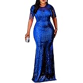 Cololura Sexy Sequin Tassel Mesh Perspective Party Cocktail Bodycon Evening Club Maxi Dress