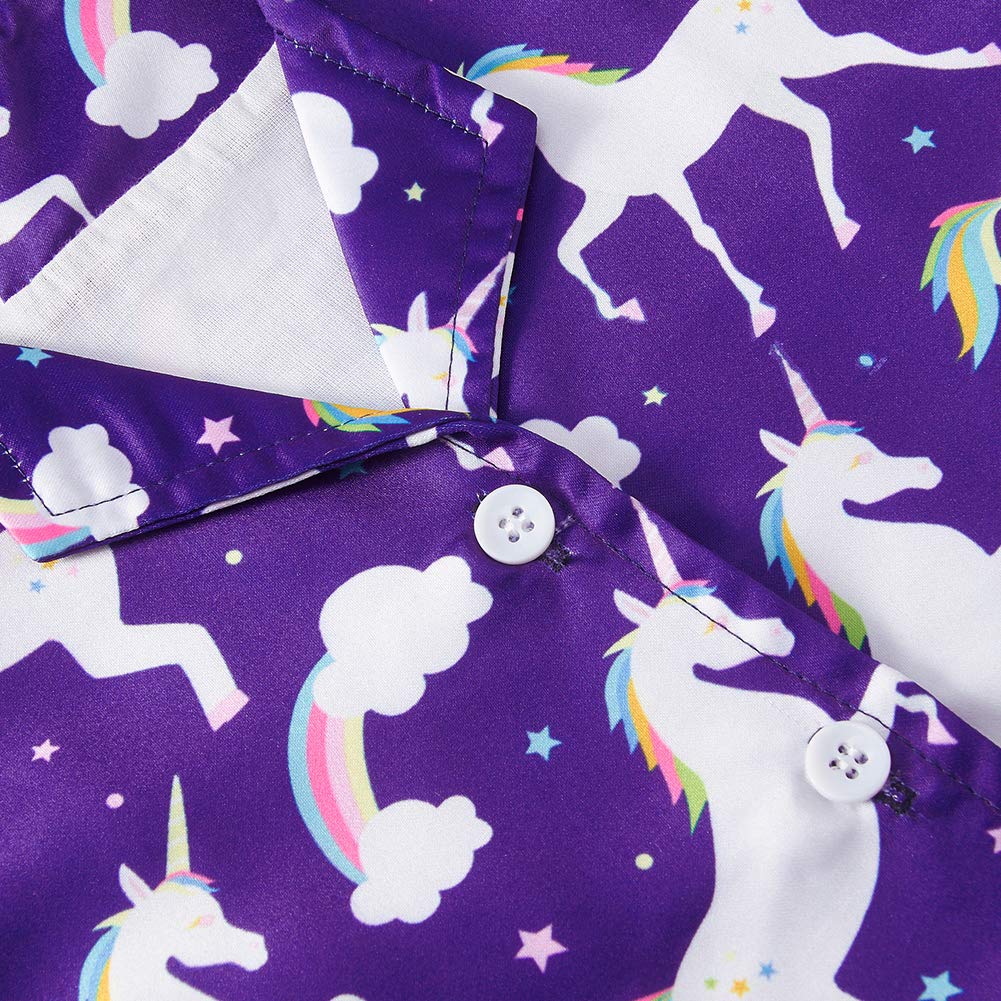 RAISEVERN Girls Unicorn Rainbow Dress Slim Fit Waist Knee Length A-Line Sleeveless Dresses with Belt Dark Navy Blue Purple