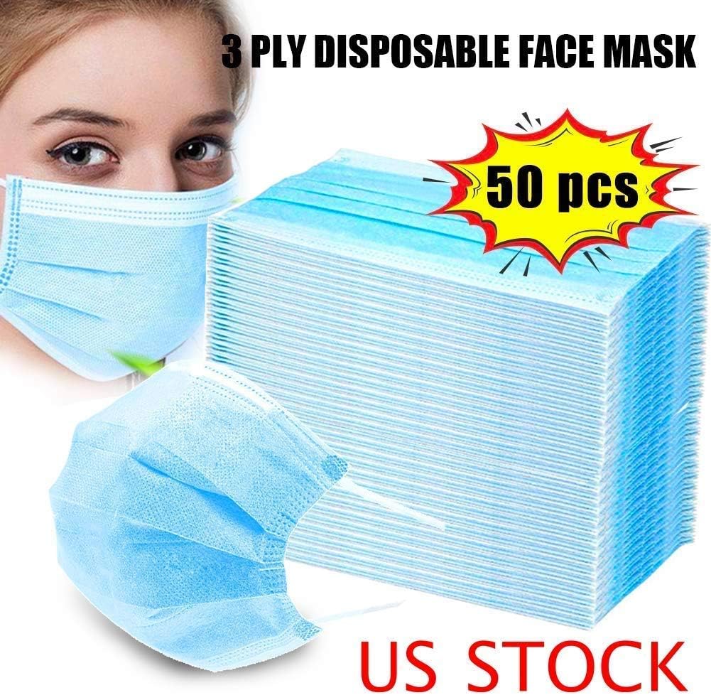 50 PCS Disposable 3-Ply Safety Mask Medical Surgical Mask Face Mask Viral Mask Dental Earloop Polypropylene Masks for Personal Health