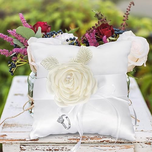Operitacx Wedding Ring Pillow, Simulation Roses Ring Bearer Pillow, Ring  Bearer Cushion, Decor Female Engageme