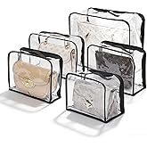 5 Pack Clear Dust Bags For Handbags,5-Sizes Purse Storage Organizers,Purse Protector Storage Bag with Zipper and Handle for closet, Hanging Dust Cover Bag for Handbag