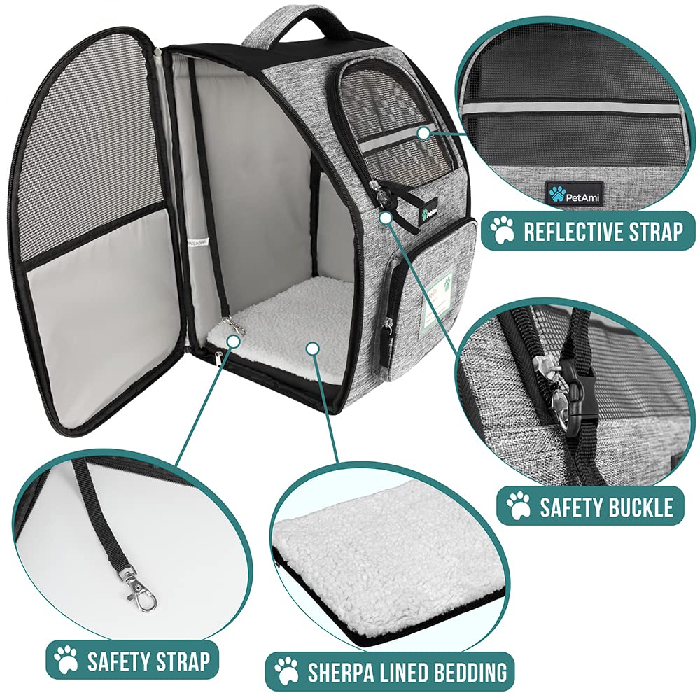 PetAmi Dog Backpack Carrier for Small Large Cat, Pet, Puppy, Ventilated Pet Hiking Backpack Travel Bag, Airline Approved Cat Backpack Carrier, Camping Biking Dog Bag Up to 18lbs Pet, Grey