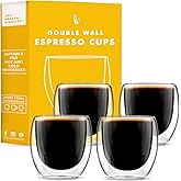 Kitchables Espresso Cups Set of 4, 2.7oz - Durable Double Walled Espresso Shot Glass - Expresso Shots Cup Compatible With Nespresso Machines - demitasse cups - Tasas De Café Expreso