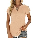 Womens Tops V Neck Ruffle Short Sleeve Tshirts Tunic Summer Business Casual Tops Blouses for Women