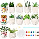 Hushee 12 Sets Ceramic Succulent Pots to Paint with Drainage | Paintable Succulent Plant Pots, 12 Styles, Small DIY Figurines Unpainted Pot with Paints Paintbrushes Palettes, Home Decor