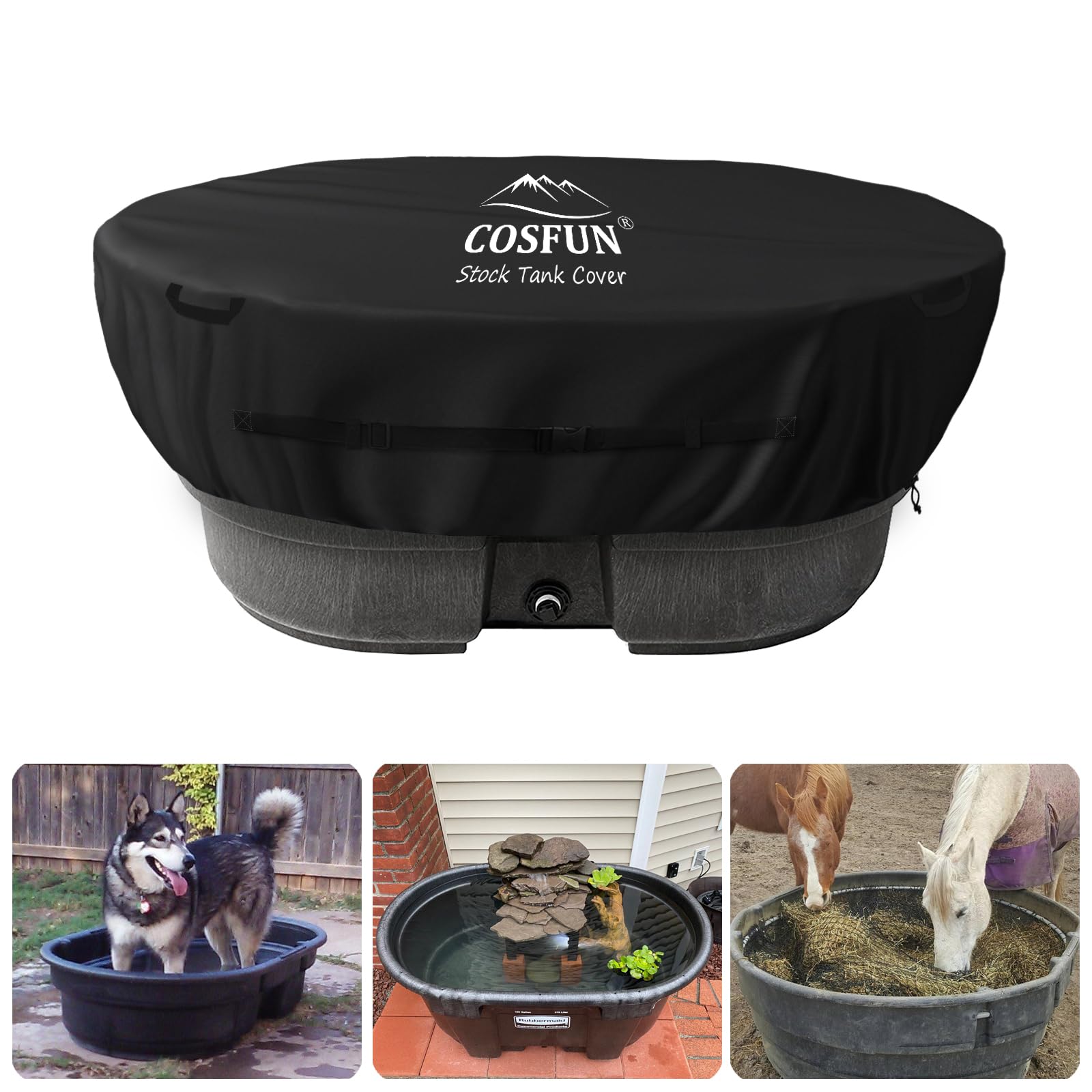 Photo 1 of COSFUN 100 Gallon Oval Stock Tank Cover,Waterproof Dust Proof Anti-UV Ice Bath Cover,Keep Water Trough Clean,Black
