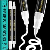 ARTISTRO 2 White Dual-Tip Fabric Markers Decorating Kit, for Clothes | Brush &amp; Fine Tip, Acrylic Paint Pens for Sneakers, Bags, Shoes, Textiles, Canvas, Sewing, Craft, &amp; DIY
